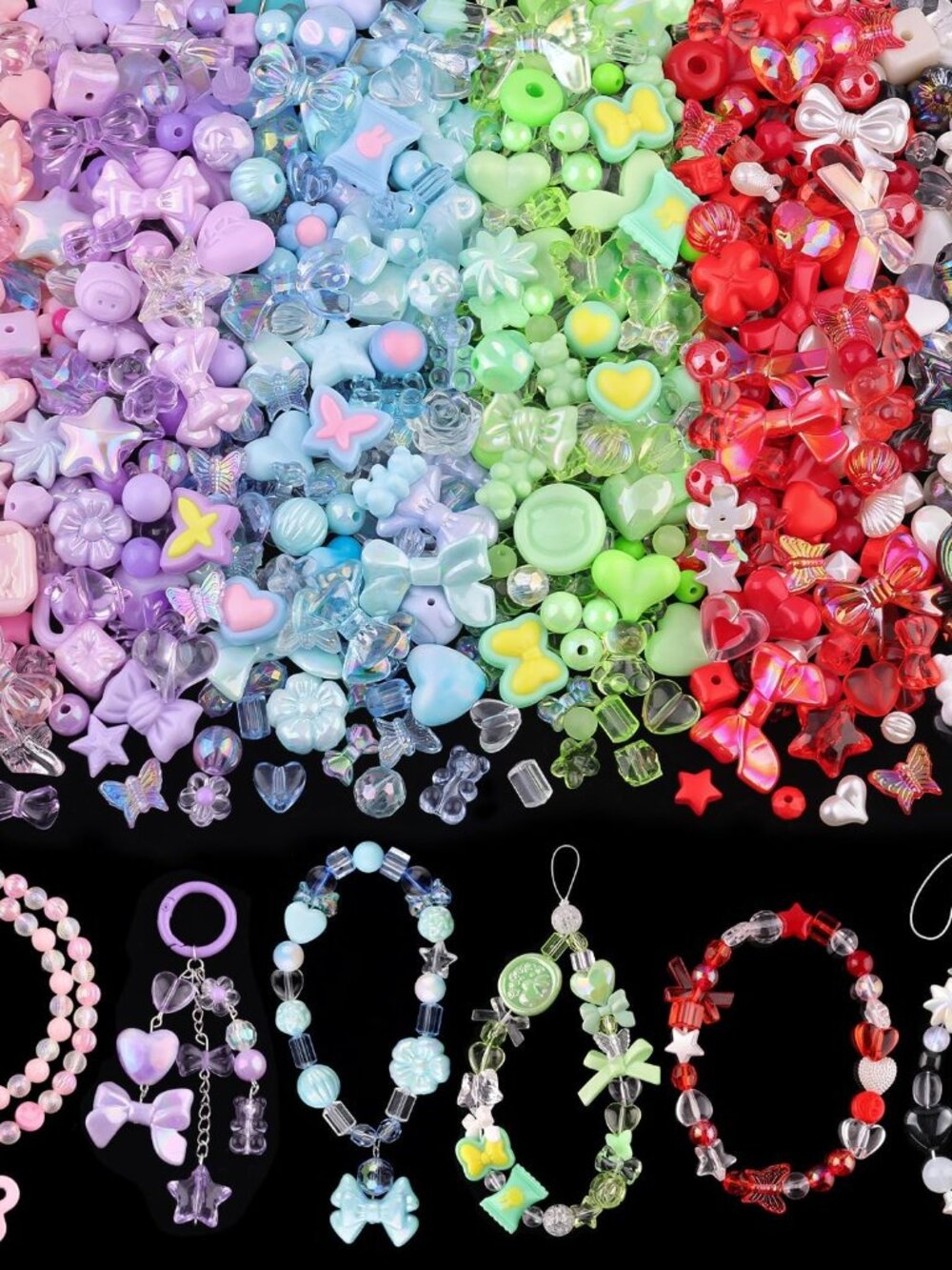 400-450PCS Assorted Acrylic Beads, Cute Beads for Bracelet Charm 6 Colors A